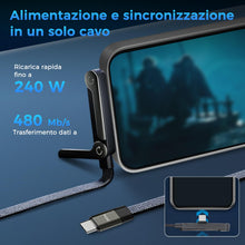 Carica l'immagine nel visualizzatore di Gallery, Caricatore Telefono Laterale, Ricarica Rapida 240W, Caricatore Invisibile 2-in-1 Usb C, Cavo Lungo 1,5m/4,9ft Con Suppor