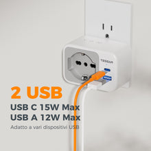 Carica l'immagine nel visualizzatore di Gallery, TESSAN Adattatore Presa Americana con USB C, 2 prese IT, 1 Schuko, Tipo B