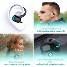 Carica l'immagine nel visualizzatore di Gallery, Auricolare Bluetooth mono senza fili V5.2, design 360° sopra l'orecchio, microfono integrato, batteria 70 mAh, 20 ore di