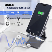 Carica l'immagine nel visualizzatore di Gallery, Adattatore per cuffie USB-C – 2 in 1 a ricarica rapida da 100 W e adattatore audio da 3,5 mm per telefoni di tipo C