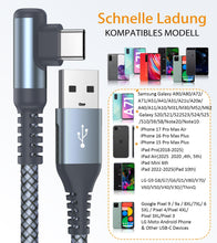 Carica l'immagine nel visualizzatore di Gallery, Cavo USB C angolo di 90 gradi [2 pezzi 2m] ricarica rapida, cavo di ricarica Cavo USB C in nylon tipo C per Samsung Gala