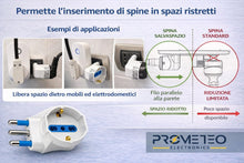 Carica l'immagine nel visualizzatore di Gallery, Adattatore Presa Schuko Angolare Salvaspazio 16A – Spina Italiana 3 Poli a Presa Schuko/Trivalente 10/16A – Riduzione Pr