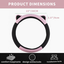 Carica l'immagine nel visualizzatore di Gallery, Coprivolante Auto con Orecchie da Gatto, 1 Pezzo Fodera Antiscivolo in Tessuto, Design 3D per Donna, Traspirante e Antis
