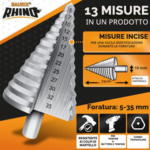 Carica l'immagine nel visualizzatore di Gallery, BAURIX® Punta a Gradino HSS Ø 5-35 mm – Metallo, Legno e Plastica