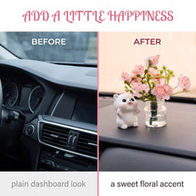 Carica l'immagine nel visualizzatore di Gallery, 2 Pezzi Decorazioni Auto Interni, Simpatico Gatto e Vaso di Fiori di Pesco Rosa, Ornamenti per Cruscotto Auto con Adesiv