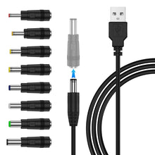 Carica l'immagine nel visualizzatore di Gallery, Amzpas Cavo di Alimentazione da USB a DC 5V, cavo di jack universale DC 5,5x2,1mm con Barrel Tips CC, 8 connettore per L