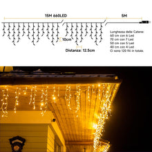 Carica l'immagine nel visualizzatore di Gallery, WOWDSGN Luci Natale Esterno Cascata 15M 660LED, Luci di Natale da Esterno, Tenda Luminosa Natale con Timer, 8 Modalità, 