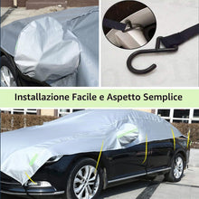 Carica l'immagine nel visualizzatore di Gallery, Telo Copriauto Impermeabile Invernale Esterno, Mezza Copertura per Auto con Strisce Riflettenti e Corde Antivento, Mezzo