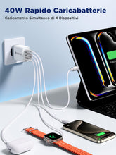 Carica l'immagine nel visualizzatore di Gallery, Caricatore USB C 40W 4-Porto Rapido Presa USB multipla PD &amp; QC3.0 Caricabatterie Veloce, Spina Alimentatore Spinotto Car