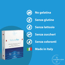 Carica l'immagine nel visualizzatore di Gallery, Ferro Integratore 28mg NaturalFer® | 160 compresse | Vitamina C + Vitamina b12 e acido Folico | Supporto Energetico e st