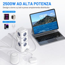 Carica l'immagine nel visualizzatore di Gallery, Torretta Multipresa 16 in 1 2500W con USB-A e USB-C Cavo 3M