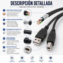 Carica l'immagine nel visualizzatore di Gallery, CABLEPELADO Cavo stampante USB 2.0 Tipo A a Tipo B | Compatibile con HP,Epson, Canon, Brother,Lexmark, Scanner, Disco Ri