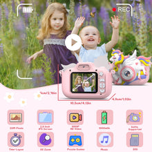 Carica l'immagine nel visualizzatore di Gallery, Hangrui Macchina Fotografica Bambini, 2.0 Pollici Schermo 1080P HD Ricaricabile Fotocamera Digitale Bambini con Scheda 32GB,Regali Giocattolo di Natale &amp; Compleanno per Ragazze Ragazzi 3-10 Anni-Rosa