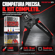 Carica l'immagine nel visualizzatore di Gallery, RedStar24 Pinza Crimpatrice con 1800 Puntalini - Pinza per Capicorda Autoregolante per 0,25-10mm² - Include Pinza Crimpa