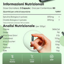 Carica l'immagine nel visualizzatore di Gallery, Spirulina e Clorella Biologiche Certificate, 240 Capsule Vegane Superfood