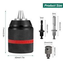 Carica l'immagine nel visualizzatore di Gallery, Set Mandrino Trapano 1.5-13 mm, Filettatura 1/2" 20UNF, Mandrino per Avvitatore, Mandrino Autoserrante, con 1/2'' Base D