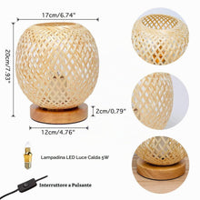Carica l'immagine nel visualizzatore di Gallery, Lampada da tavolo a lanterna in bambù intrecciato, lampada da comodino, luce notturna in stile rurale, luce decorativa, 
