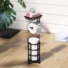 Carica l'immagine nel visualizzatore di Gallery, Porta carta igienica TreeLen da terra – Dispenser per rotoli di carta igienica con mensola – Stoccaggio per rotoli mega – Finitura nero opaco