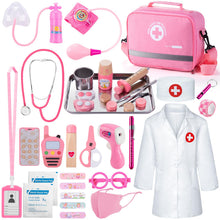 Carica l'immagine nel visualizzatore di Gallery, Sundaymot Valigetta Dottore Bambini, 35 Pezzi Kit Medico per Bambine con Vero Stetoscopio, Termometro, Camice da Medico 