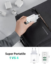 Carica l'immagine nel visualizzatore di Gallery, Caricatore USB C Rapido 40W 4Porto Presa USB Caricatore Multipla PD &amp; QC3.0 Carica Cellulare, Spina Alimentatore Caricab