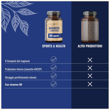 Carica l'immagine nel visualizzatore di Gallery, Magnesio Complex Bisglicinato 400mg - 300 Capsule 9 Composti Vitamina B