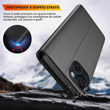 Carica l'immagine nel visualizzatore di Gallery, Cover per iPhone 15 Custodia a Libro in Pelle,Nero