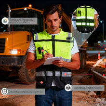 Carica l'immagine nel visualizzatore di Gallery, URAQT Giubbotti di Sicurezza, Gilet Alta visibilità, Gilet di Sicurezza Riflettente con 7 Tasche e Cerniera, Gilets di s