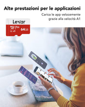 Carica l'immagine nel visualizzatore di Gallery, Lexar Micro SD 64 GB, Scheda Micro SD fino a 100 MB/sec(R), Scheda di Memoria microSDXC con Adattatore SD, A1, U3, C10, 