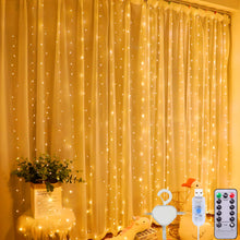 Carica l'immagine nel visualizzatore di Gallery, 3M * 3M Tenda Luminosa, 300 LED USB 8 modalità di Illuminazione con Timer e Telecomando, Esterno e Interno Addobbi, Cate