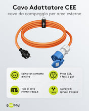 Carica l'immagine nel visualizzatore di Gallery, goobay Cavo adattatore CEE per caravan, 5 m, spina con contatto di protezione a presa CEE con coperchio di chiusura, IP4