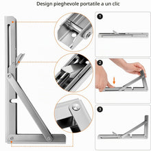 Carica l'immagine nel visualizzatore di Gallery, QWORK® 2 Pezzi 250mm Staffe Pieghevoli Pesanti - Acciaio Inossidabile - per Tavolo a Muro e Mensola a Muro, Carico Massi
