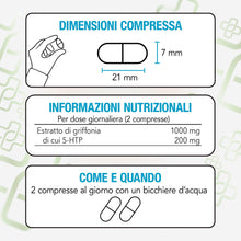 Carica l'immagine nel visualizzatore di Gallery, 5HTP da 1000 mg Estratto Di Griffonia Tit. 20% PiùLife - 180 Compresse