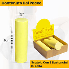 Carica l'immagine nel visualizzatore di Gallery, Cannelli di Zolfo. Confezione piccola da 3 pezzi. Antico rimedio alternativo per alleviare fastidi muscolari, contusioni