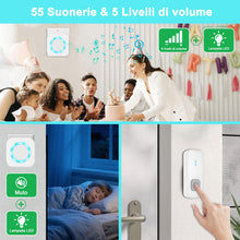 Carica l'immagine nel visualizzatore di Gallery, AIMAX Campanello Senza Fili Da Esterno con 2 Trasmettitori e 1 Ricevitore,Portata 400m,Wireless Doorbell,IP55 Impermeabi