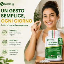 Carica l'immagine nel visualizzatore di Gallery, NutrexLab –Vitamina D3 K2 Integratore - 365 Microcompresse 1 Anno di Scorta, Vitamina D 2000 UI e Vitamina K MK-7 100µg 