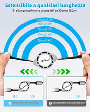 Carica l'immagine nel visualizzatore di Gallery, Minlu Multi 1.2m Cavo Caricabatterie Retrattile 3A, 3 in 1 Cavi USB