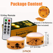 Carica l'immagine nel visualizzatore di Gallery, 2 luci a LED di zucca di Halloween con timer e telecomando, funzionamento a batteria Jack-O, luci arancioni per decorazi