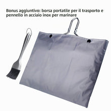 Carica l'immagine nel visualizzatore di Gallery, Cestino da Barbecue Pieghevole in Acciaio Inox per Pesce, Gamberetti con Manico Rimovibile, con Pennello da Forno e Bors