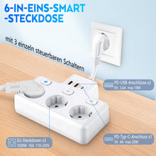 Carica l'immagine nel visualizzatore di Gallery, Ciabatta elettrica a 3 prese, con USB (PD 18 – 20 W), adattatore 6 in 1 con 3 prese indipendenti, multipresa per cucina,