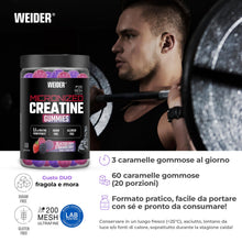 Carica l'immagine nel visualizzatore di Gallery, Weider Micronized Creatine Gummies (60 caramelle gommose) gusto DUO Fragola–Mora, 3,5g Creatina Monoidrato 200 MESH/porz