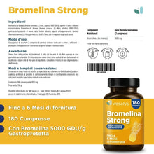 Carica l'immagine nel visualizzatore di Gallery, Bromelina Forte 5000 GDU/g Gastroprotetta, 180 Compresse, 1600mg di Bromelina Pura, Altissimo Dosaggio. Fino a 6 mesi di