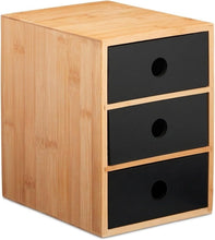 Carica l'immagine nel visualizzatore di Gallery, Relaxdays Organizer da Scrivania, 3 Cassetti, Bambù e MDF, HLP: 21x15x20 cm, Portapenne Tavolo Ufficio, Naturale Nero
