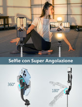 Carica l'immagine nel visualizzatore di Gallery, Bastone Selfie Treppiede Migliorato- 2 Luce di Riempimento, 114 CM Selfie Stick Treppiede per Telefono Extra Lungo con T