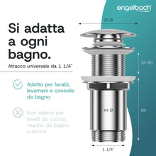 Carica l'immagine nel visualizzatore di Gallery, Engelbach® Piletta lavabo senza troppopieno – Scarico Click Clack con 3 guarnizioni – Valvola di scarico universale per 