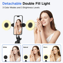 Carica l'immagine nel visualizzatore di Gallery, Treppiede per selfie stick con 2 luci di riempimento, in metallo con telecomando rimovibile, 180 cm treppiede per smartp