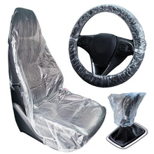 Carica l'immagine nel visualizzatore di Gallery, 10 coprisedili monouso in plastica trasparente, impermeabili e antipolvere per sedili auto, con 10 coprivolante monouso 