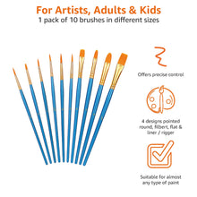 Carica l'immagine nel visualizzatore di Gallery, Amazon Basics Set di pennelli per dipingere, 10 diverse misure, per artisti, adulti e bambini, Confezione singola, Blu