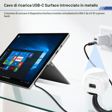 Carica l'immagine nel visualizzatore di Gallery, Cavo di ricarica USB-C Surface, 2.0m nylon intrecciato, 45W (15V/3A) compatibile PD, per Microsoft Surface Pro 3/4/5/6/7