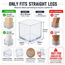 Carica l'immagine nel visualizzatore di Gallery, 16 protezioni quadrate da 30 x 30 mm, in silicone, per gambe della sedia, tappi per gambe per sgabello per prevenire gra