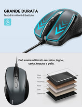 Carica l'immagine nel visualizzatore di Gallery, TECKNET PRO Mouse con Filo, Cavo USB 1.5M, Mouse Ottico Cablato